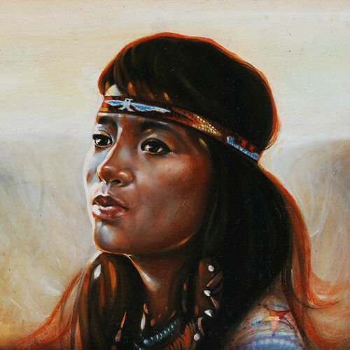 Untitled (Native American Girl w/ Headband) By A. Sidoni Oil Painting on Board