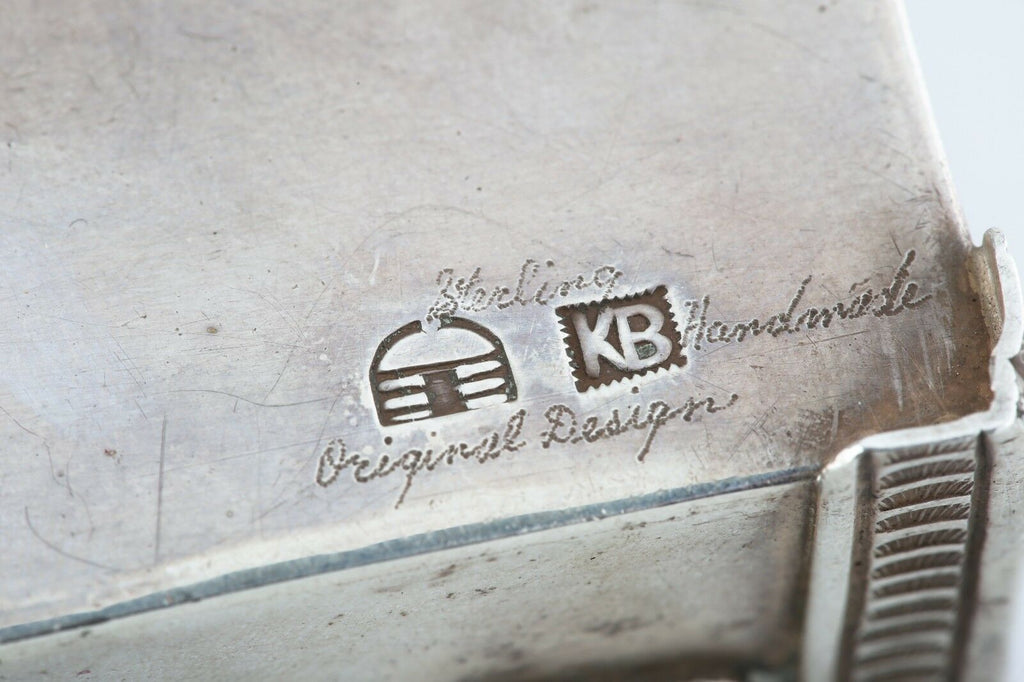 Kenneth Begay Signed Navajo Sterling Silver Cigarette Box White Hogan Vintage