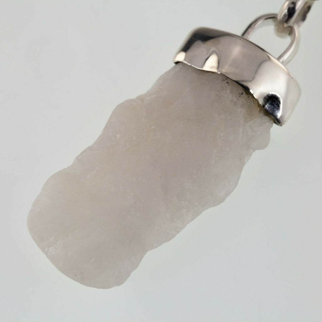 Sterling Silver Raw Rock Crystal Pendant with Unique 19" Loop Chain