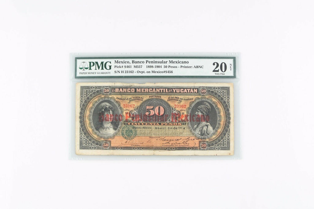 1898-1904 Mexico 50 Peso VF-20 NET PMG Banco Peninsular Mexicano Very Fine S461