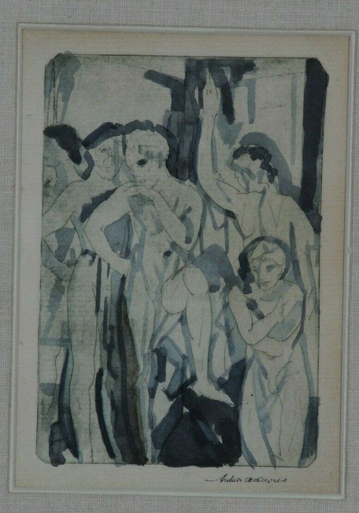 "Baptism" By Arthur Bowen Davies Signed 1918 Etching & Watercolor 13 3/4x11 3/4