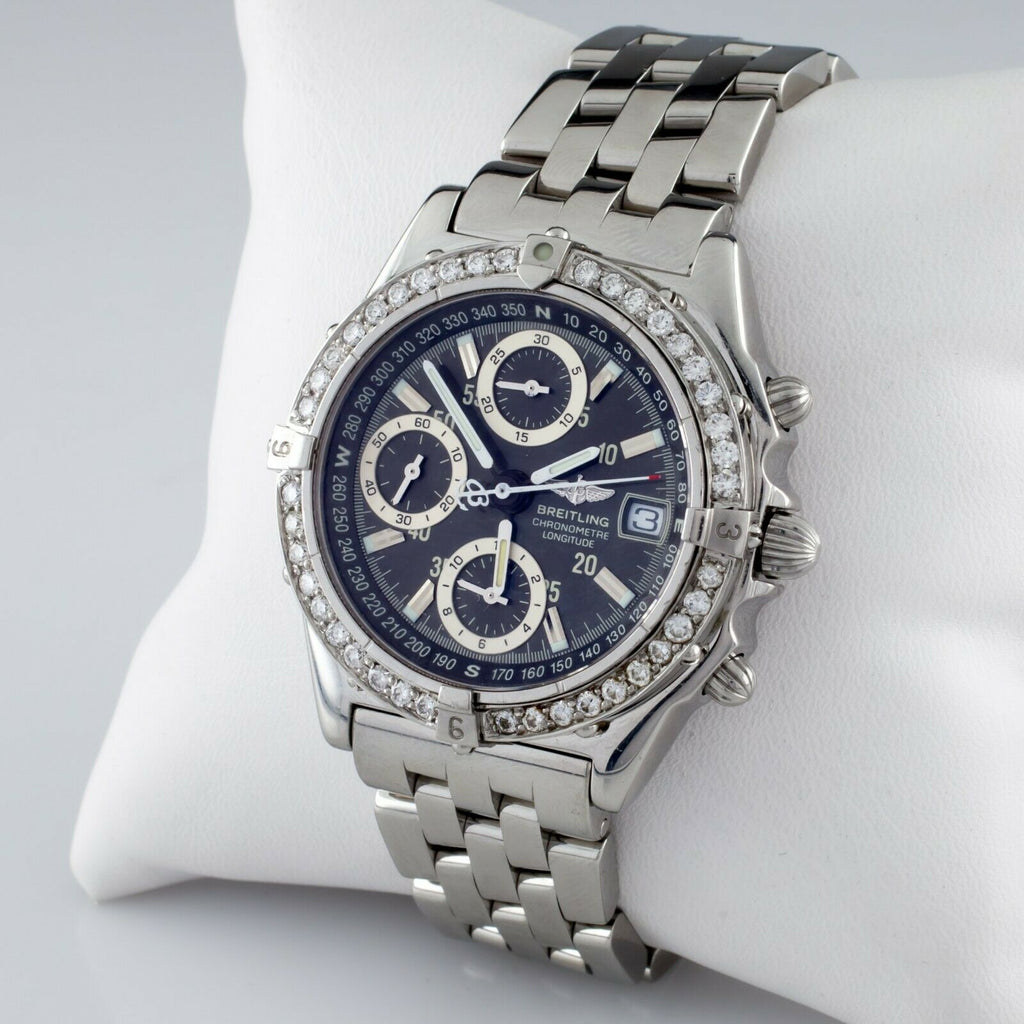 Breitling Chronometre Longitude SS Automatic Men's Watch A20348 w/ Diamond Bezel