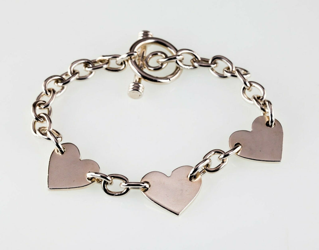 Triple Heart Sterling Silver Link Bracelet 7.25"