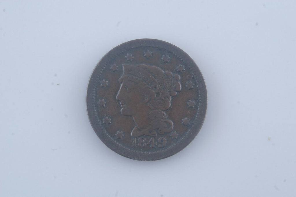 1849 Large Cent 1C, Fine Condition, Brown Color, Strong Detail for Grade
