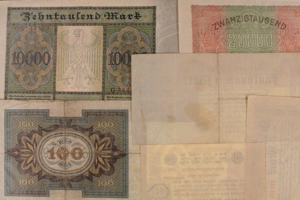 1920-1923 Germany 6-Notes Currency Set // Weimar Republic Treasury Banknotes