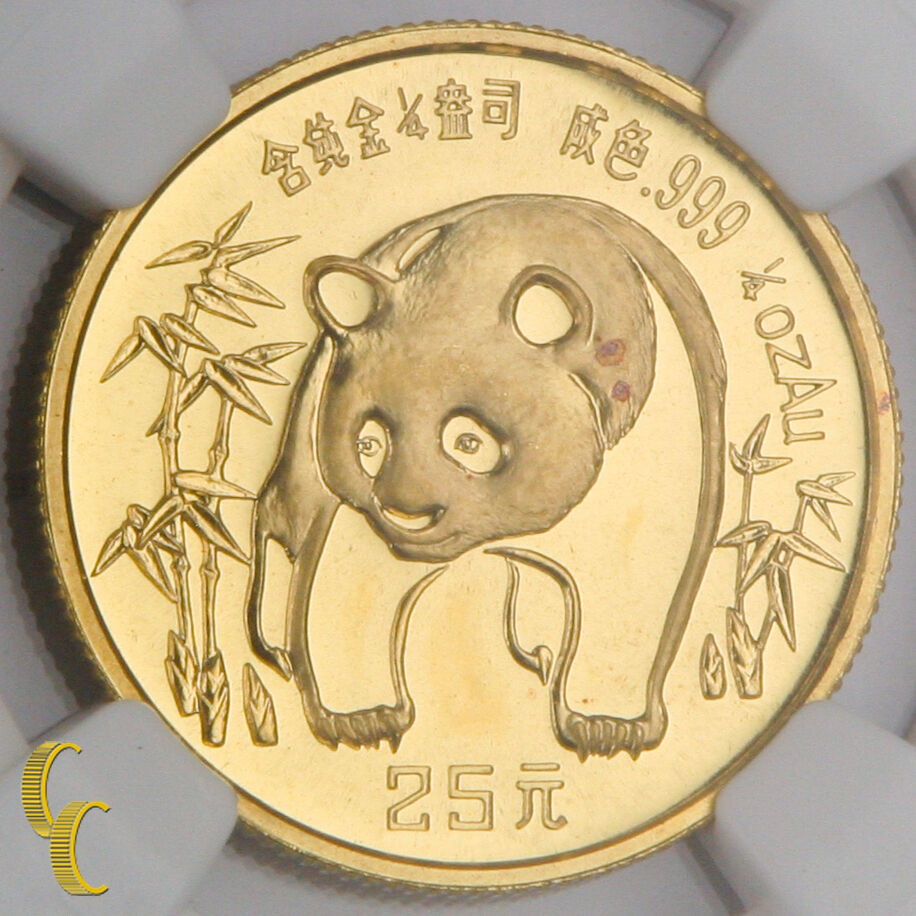 1986 Chinese G25Y Gold Panda 1/4 Ounce Graded by NGC as MS-68