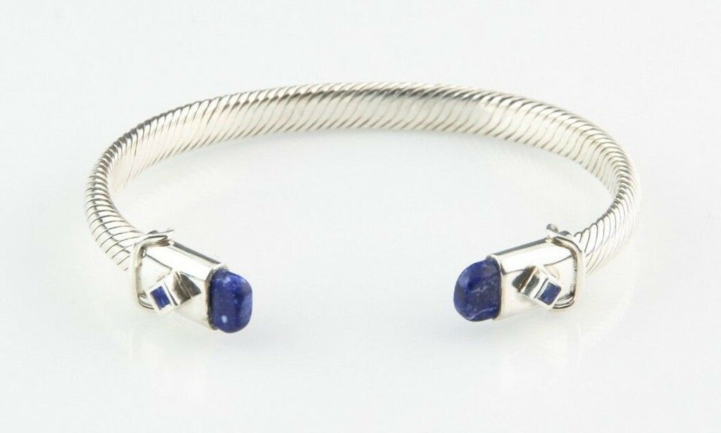 Sterling Silver Cable Cuff Bracelet w/ Lapis Accents 7" Long 6 mm Wide 29.0 g