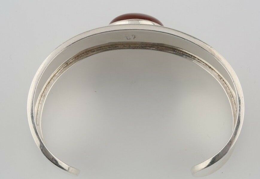 STERLING SILVER AND CARNELIAN CUFF BRACELET, MADE IN MEXICO