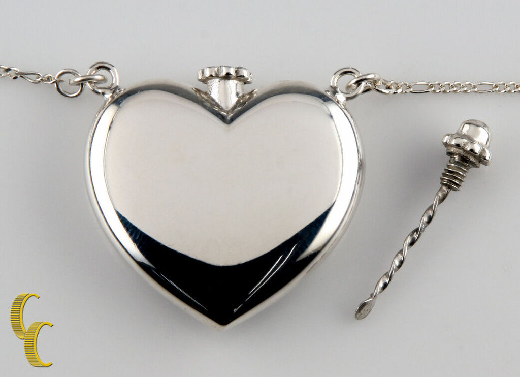 Sterling Silver Heart-Shaped Perfume Bottle Pendant w/ Funnel & 27" Figaro Chain