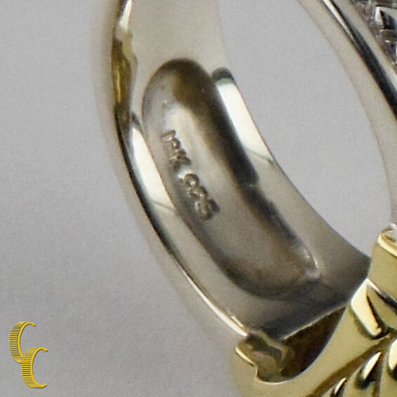 Judith Ripka 18k Yellow Gold & Sterling Silver Diamond Plaque Ring Sz 5.75