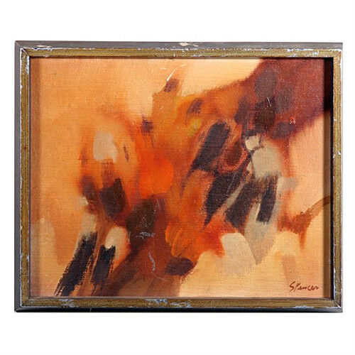 Untitled II (Abstract Browns) By Spencer Signed Oil Painting on Valbonite 11x14