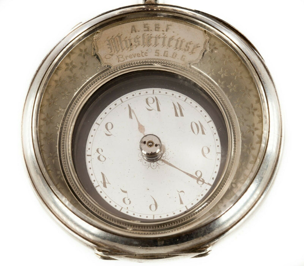 AS&F Silver Mysterieuse Pocket Watch w/ Transparent Dial and Silver Chain