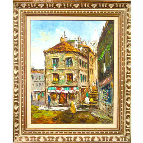 Untitled (Old City Scene) Vibrant Oil Painting on Canvas Framed 27"x23"