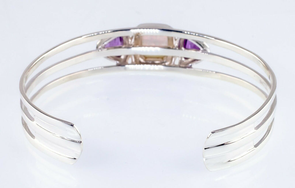 Opal Amethyst Sterling Silver Cuff Bracelet Nice Condition!