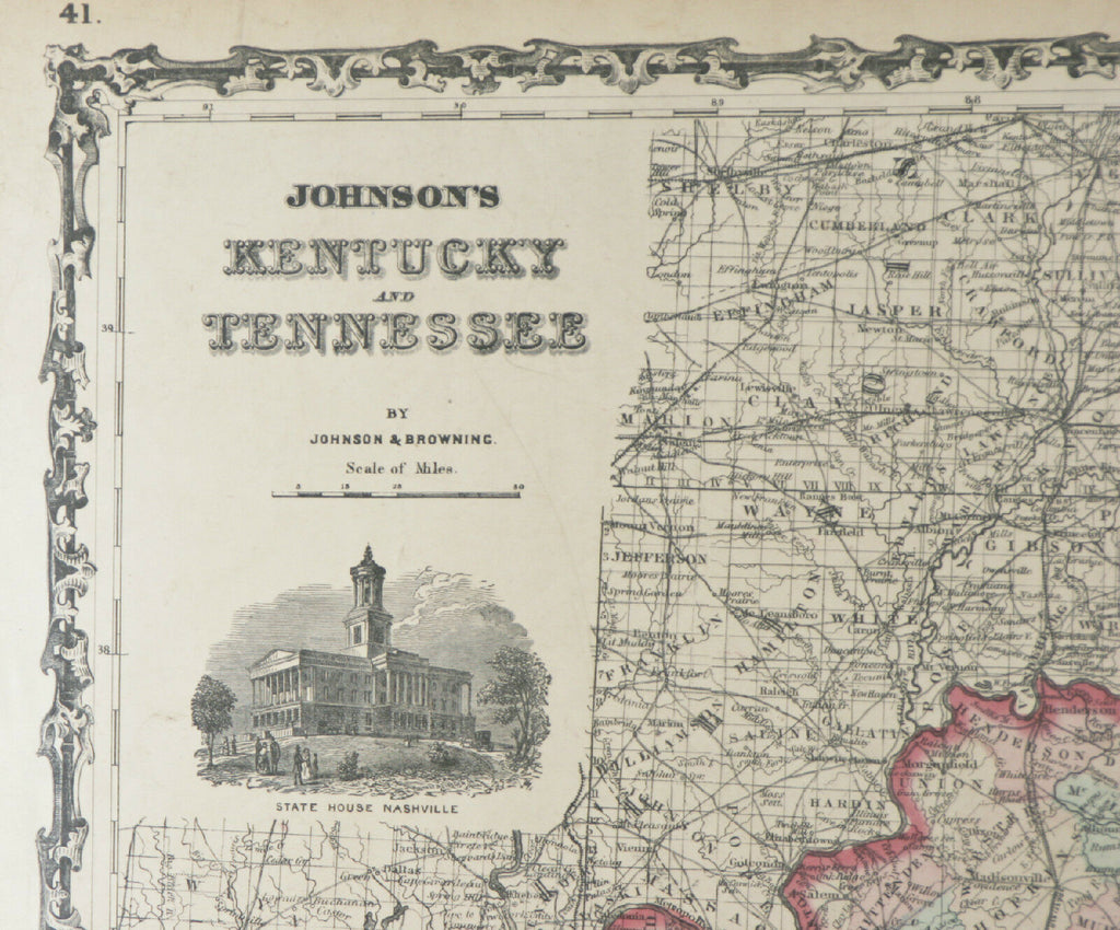 Johnson & Browning 1860s Map of Kentucky/Tennessee