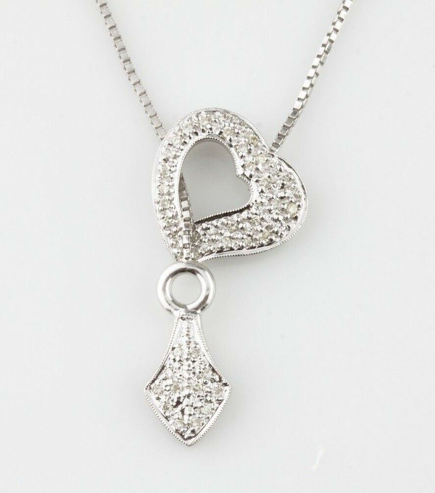 14k White Gold Diamond Unique Heart Lariat Necklace TDW = .22 ct 19"5 Long