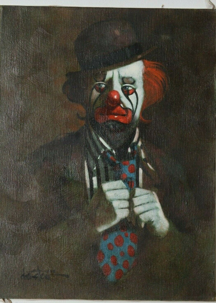 Clown w/ Polka Dot Tie by Chuck Oberstein Signed Oil on Canvas 24"x18"