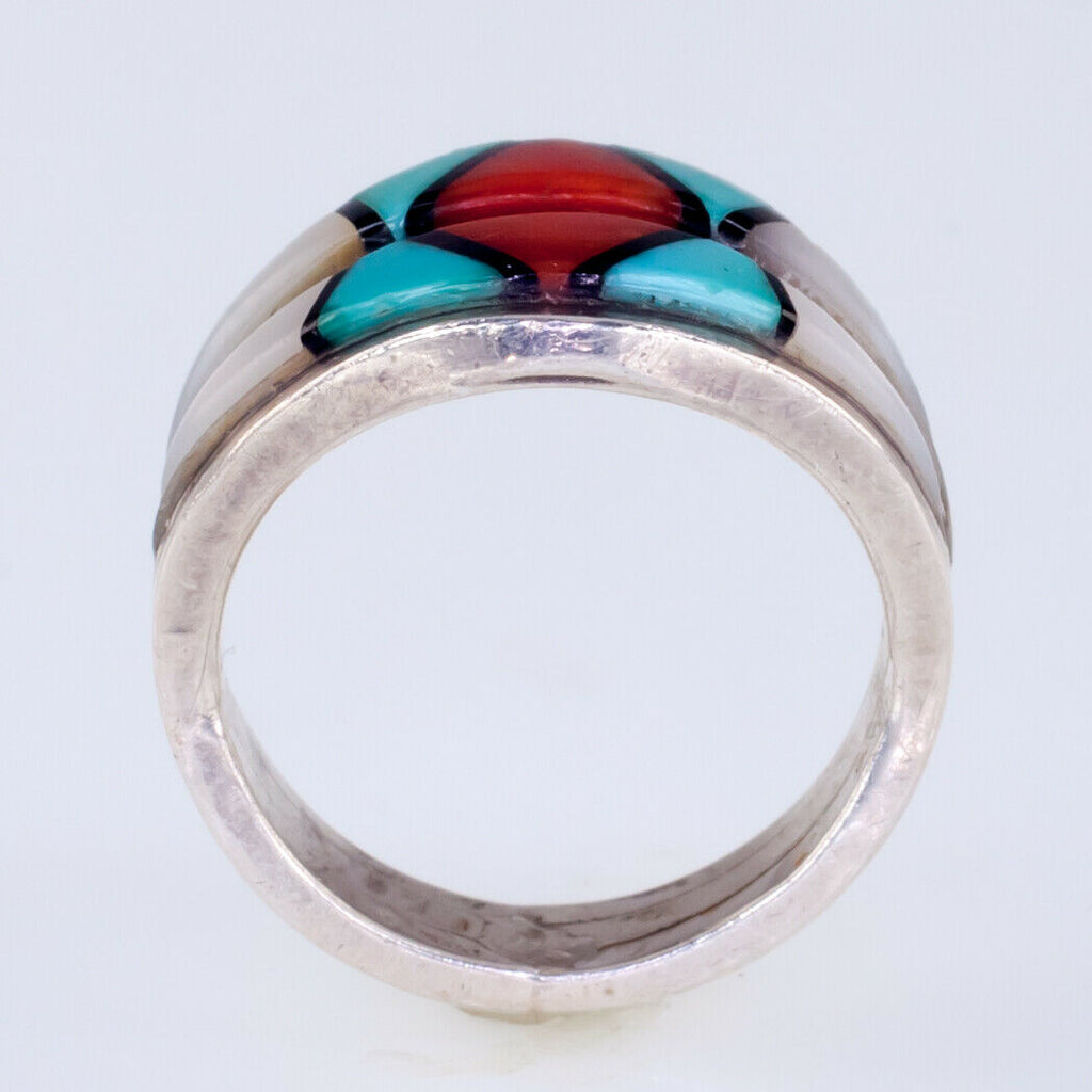 Teme Sunburst Lapidary Inlay Sterling Silver Ring Size 5.5 Gorgeous