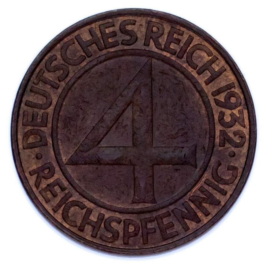 1923-1932 Germany 1 & 4 Rentenpfennig Lot (2 coins) KM# 30, 75