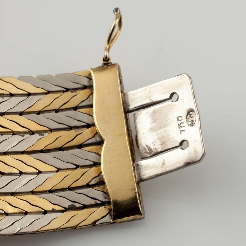 Gubelin Estate 18k Two-Tone Gold Chevron Pattern Bracelet w/ Hidden Clasp