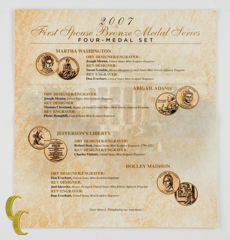 2007 First Spouse Bronze Medal Series 4 Medal Set US Mint