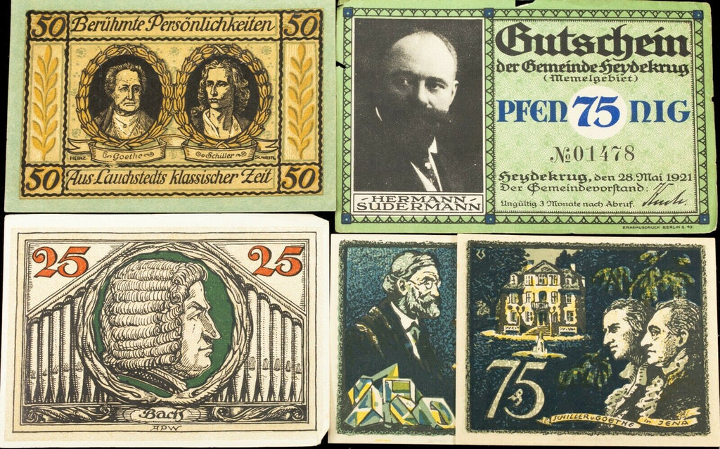 1920's Germany Notgeld Money 25pc Famous People - Arnstadt, Itzehoe, Jena