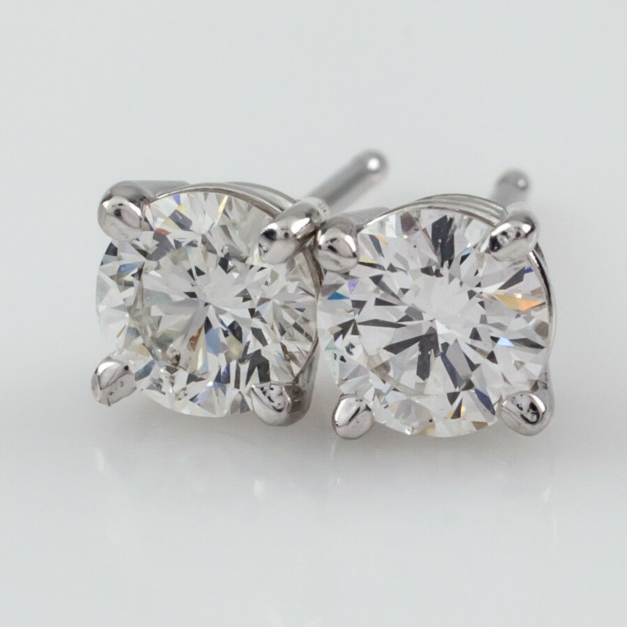 0.70 carat Round Brilliant Diamond 14k White Gold Push Back Stud Earrings