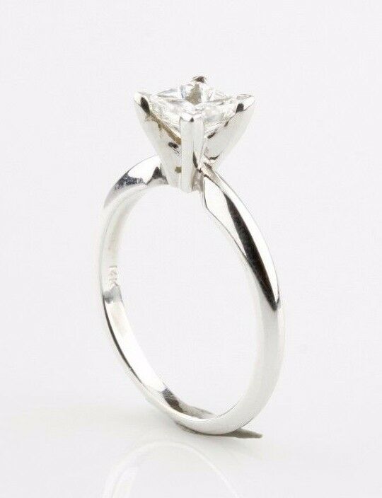 0.71 carat Princess Cut Diamond Solitaire 14k White Gold Engagement Ring Sz 5