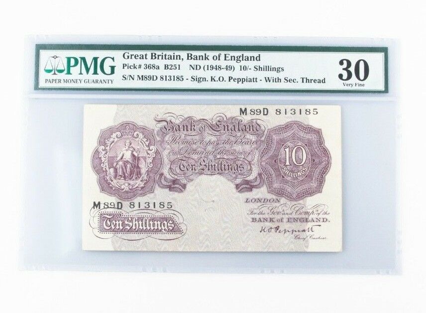 1948-49 Great Britain, Bank of England 10 Shillings Graded by PMG VF-30 P# 368a