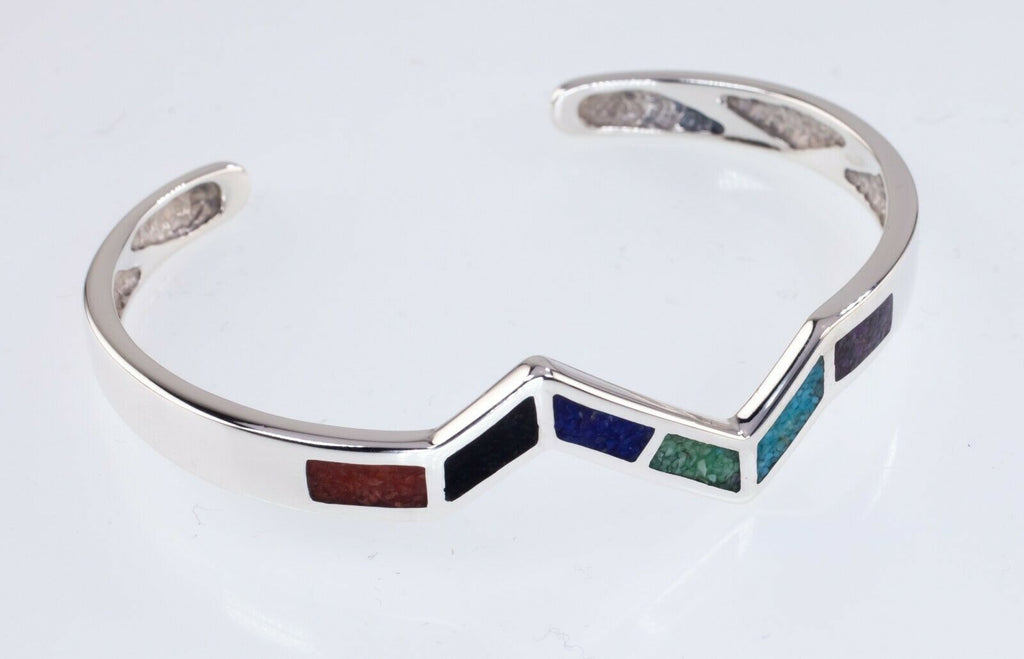 Waldeck Jewelers Sterling Silver Lapidary Inlay Cuff Bracelet Gorgeous!
