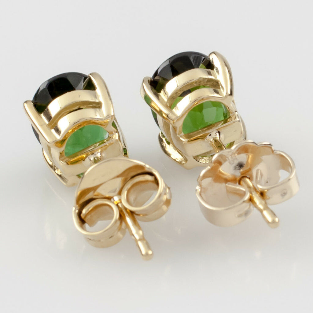 Green Tourmaline 12k Yellow Gold Oval Cut Solitaire Stud Earrings