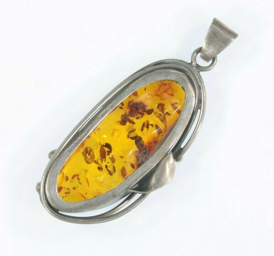 Vintage Sterling Silver Amber and Calla Flower Pendant 13.3g