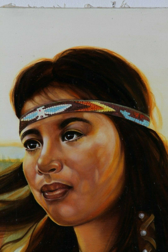 Untitled (Native Amer. Woman w/ Headband) By Anthony Sidoni 1986 Oil on Canvas