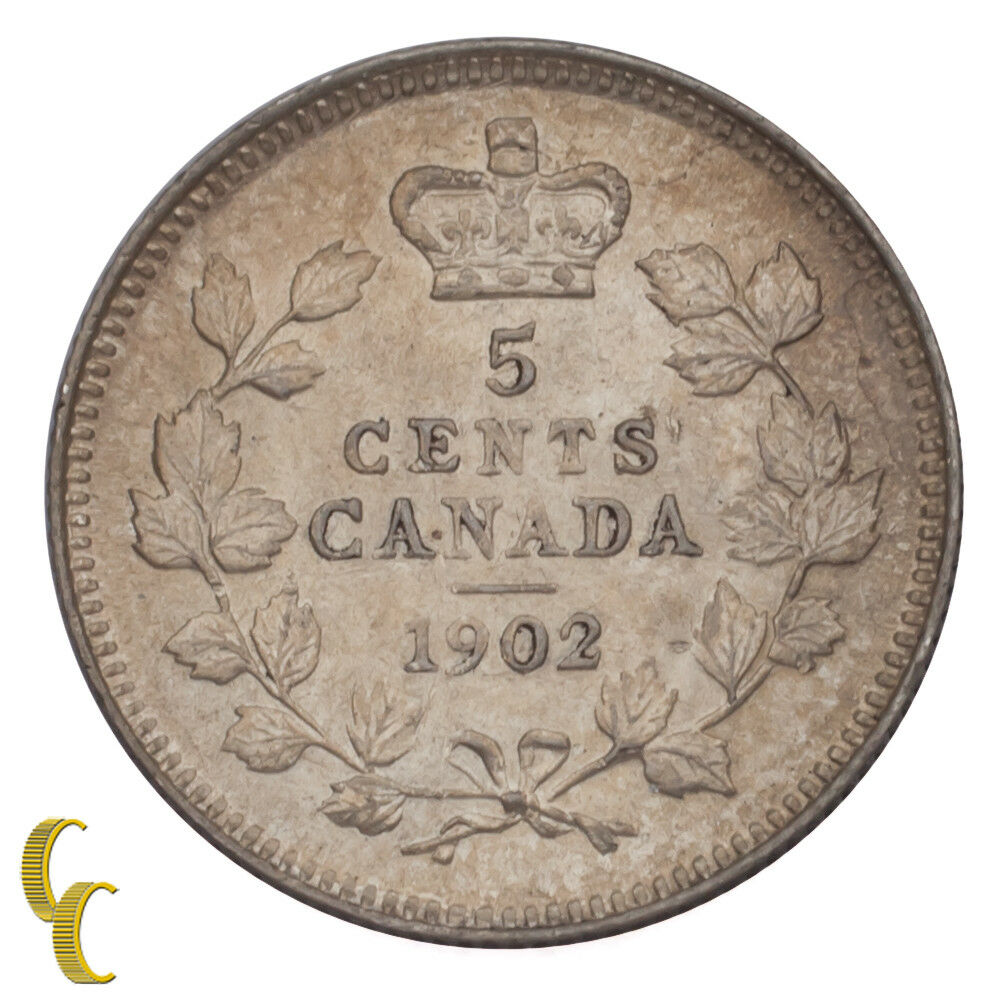 1902 Canada 5 Cents Dot Variety KM #9 Uncirculated Condition