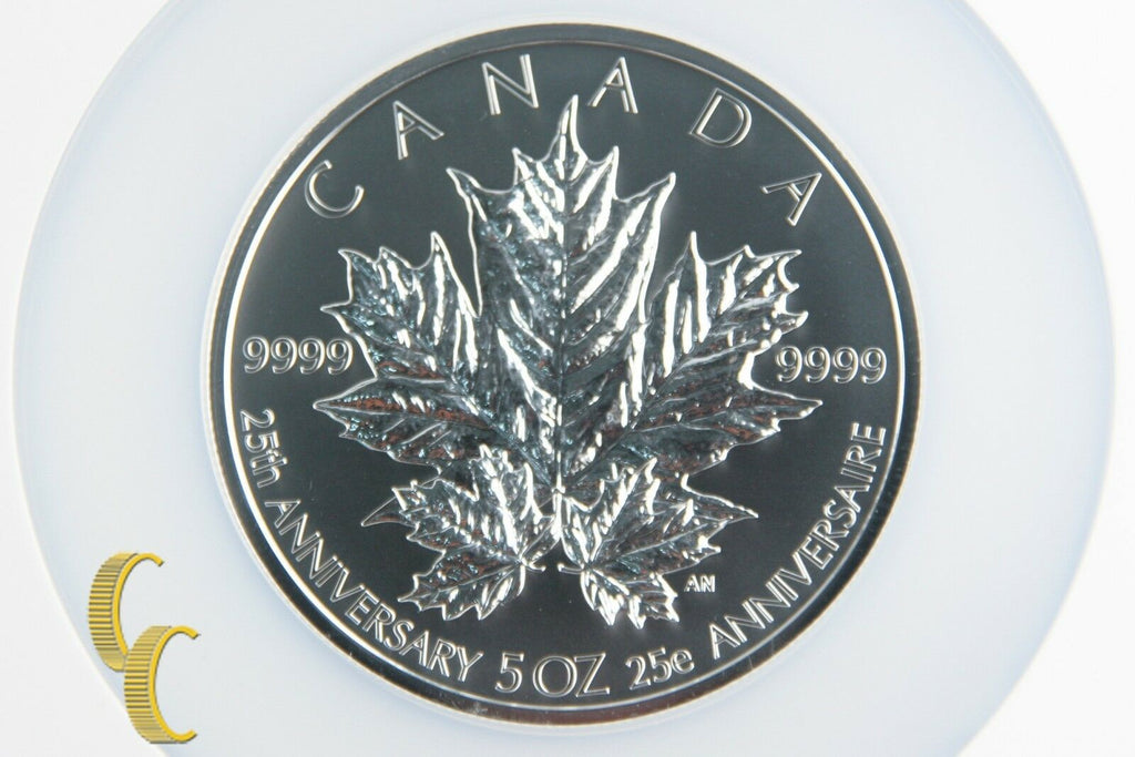 2013 25th Anniversary Canadian 5 oz .9999 Silver Maple Leaf S$50 Reverse PF-70