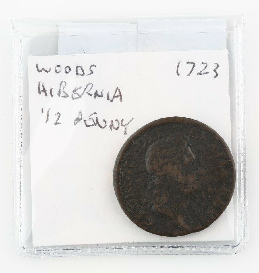 1723 1/2 Penny $.005 Hibernia Brown Color, Fine Condition, Some Porosity