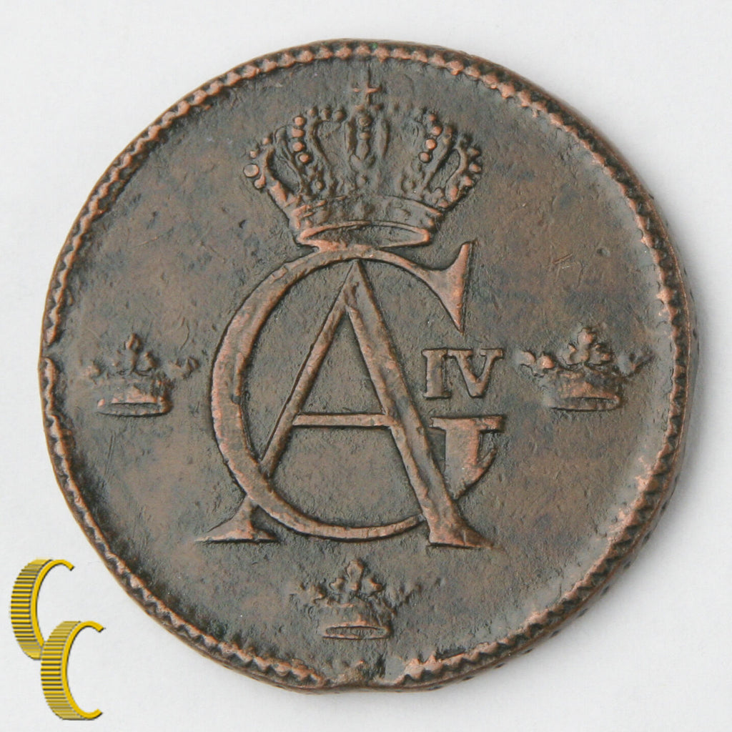 1803 Sweden 1/2 Skilling in XF Condition, KM# 565