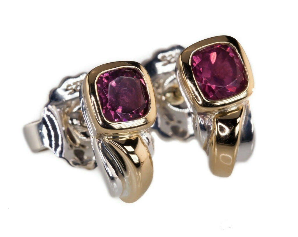 Gorgeous 18k Yellow Gold and Sterling Silver 1.20 Ct Pink Sapphire Stud Earrings