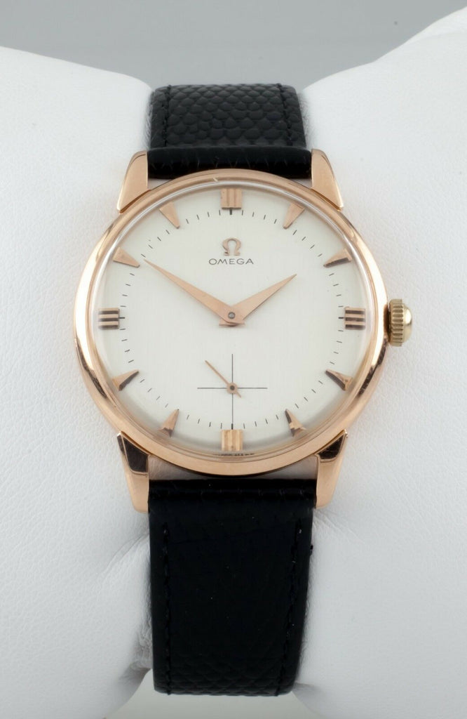 Omega 18k Rose Gold Vintage Hand-Winding Watch Cal. 267 w/ Black Leather Band