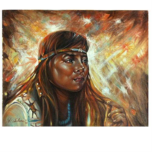 Untitled (Native Amer. Woman w/ Headband) By Anthony Sidoni Signed Oil on Canvas