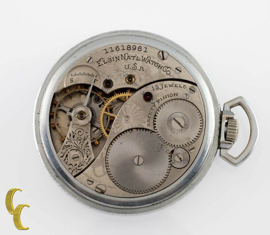 Nickel Elgin Antique Open Face Pocket Watch Grade 302 Size 12 15 Jewel