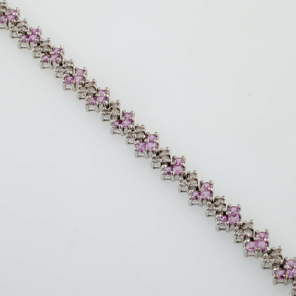 10k White Gold Diamond and Pink Amethyst Tennis Bracelet TDW = 8.28 ct