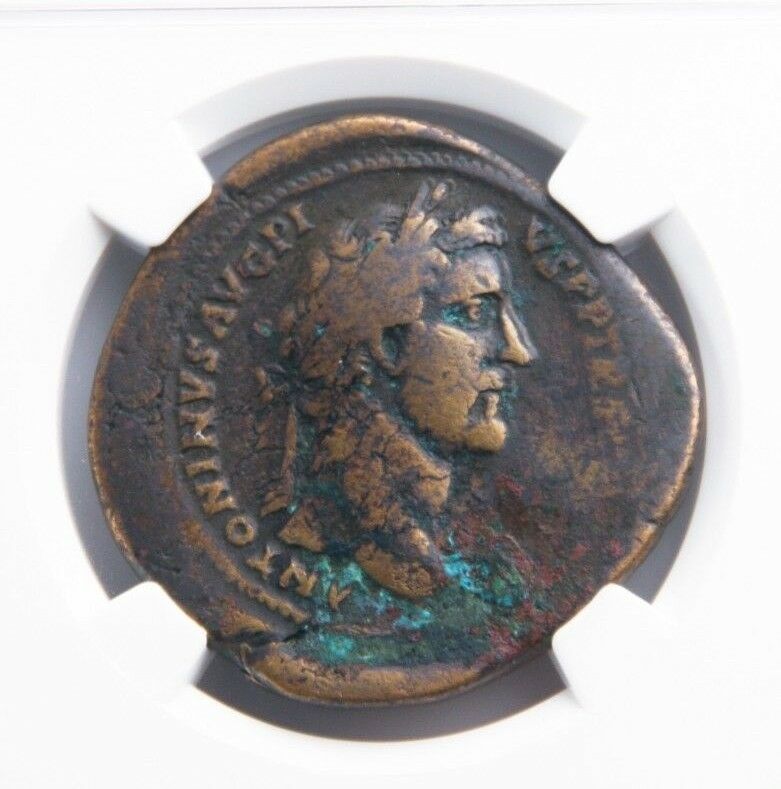 138-161 AD Roman Empire AE Sestertius Antoninus Pius Graded by NGC as F RIC#775