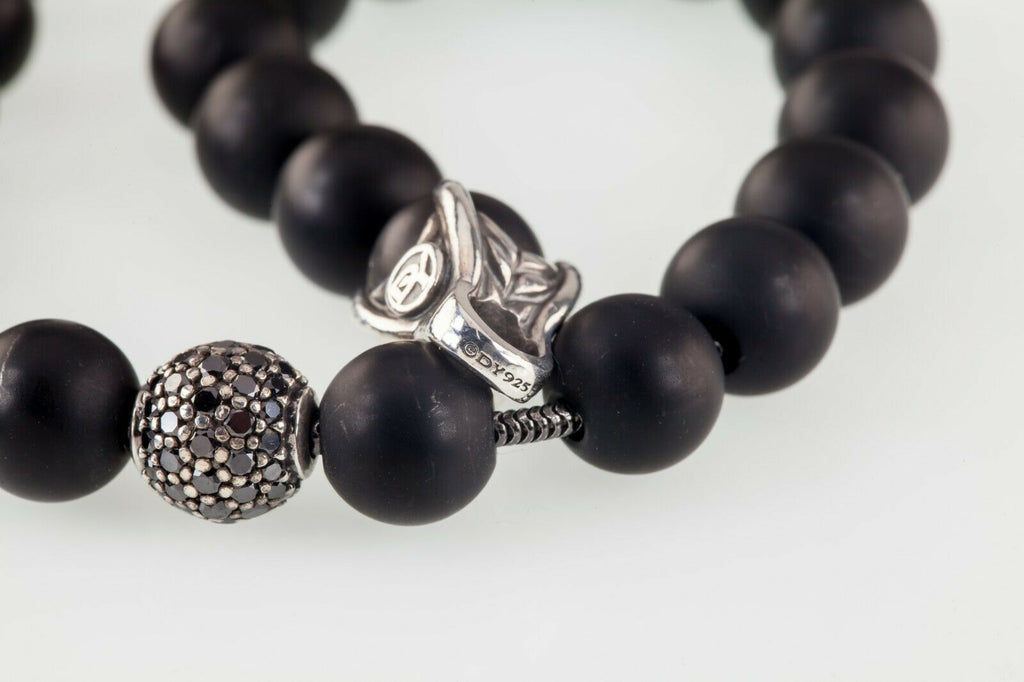 David Yurman Onyx Spiritual Bead Bracelet on Silver Chain w/ Black Diamond Bead