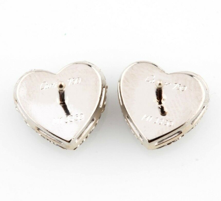 Cartier 18k White Gold Pavé 1.00 carat Colorless VVS Diamond Heart Earrings