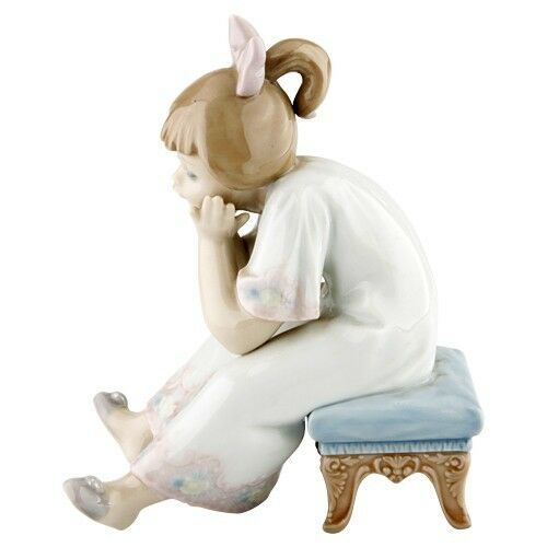 Lladro #5649 "Nothing to Do" Figurine, Young Bored Girl Sitting on Stool Retired