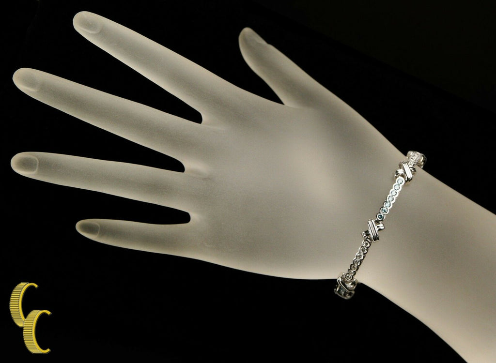 14k White Gold 3.00 carat White & Blue Diamond "X" Knot Station Bracelet