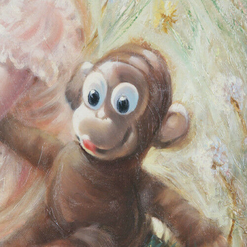 Untitled (Girl w/ Stuffed Monkey) By Anthony Sidoni Signed Oil on Canvas 24"x30"