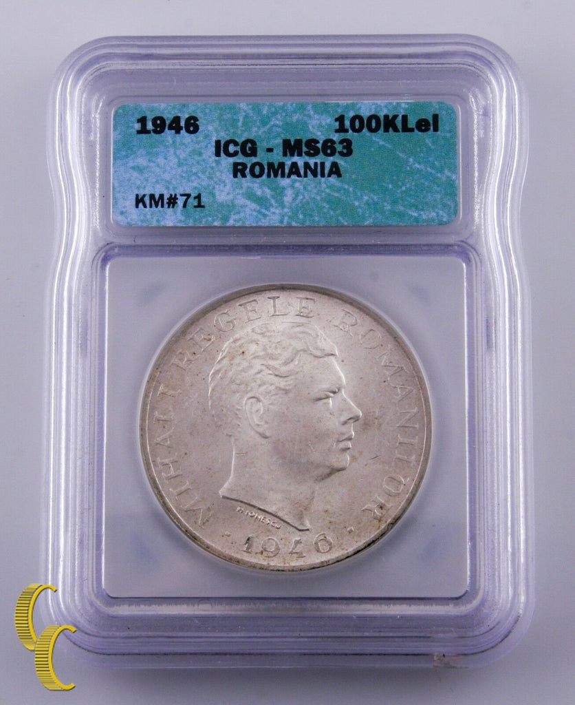 1946 Romania 100k Lei Graded by ICG MS63