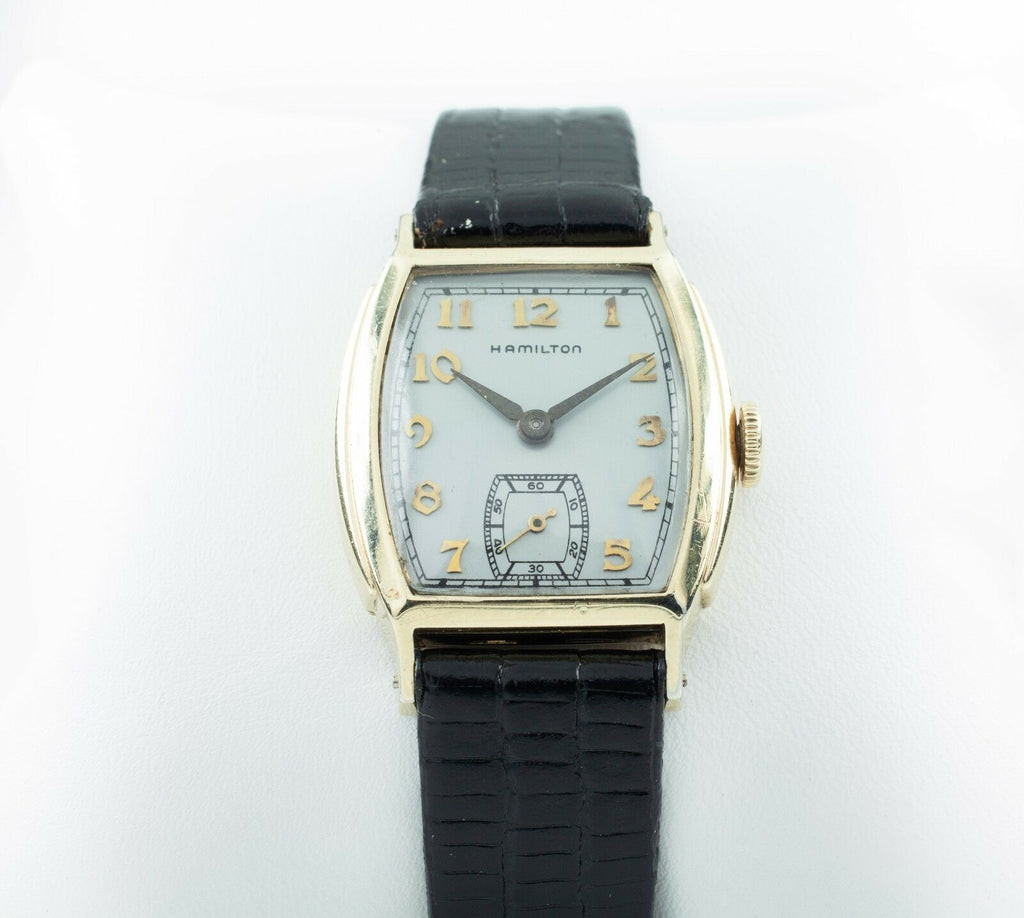 Hamilton Gold-Filled Hand-Winding Tonneau Watch w/ Black Leather Band